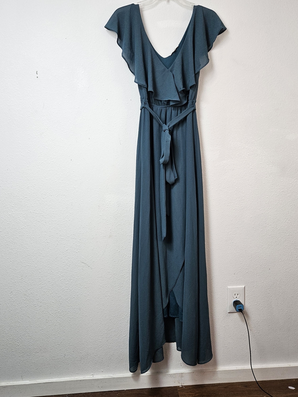 Baltic Born Teal V-Neck Ruffle Faux Wrap Maxi Dress Size Small